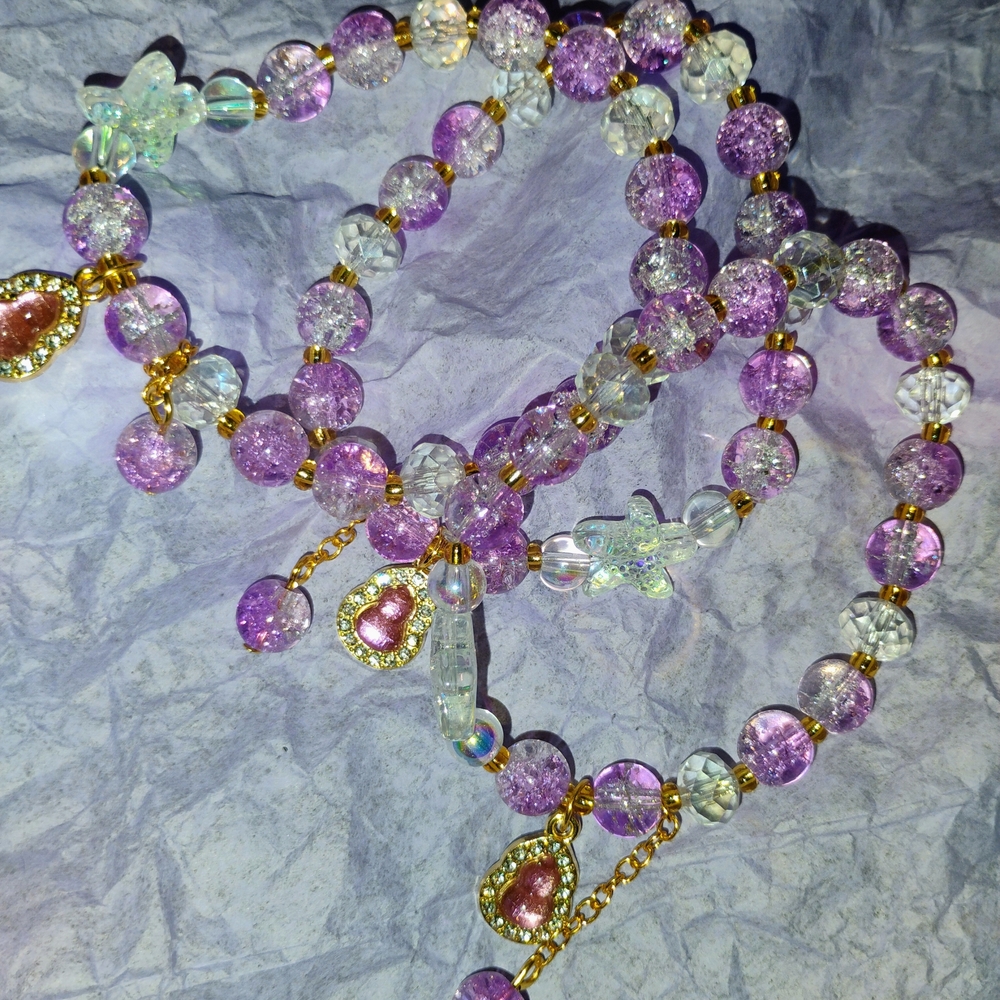 Elegant Purple and Gold Beaded Bracelet SET OF 3 - Picture 2 of 3
